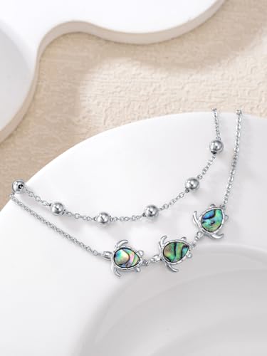 Image of 925 Sterling Silver Layered Ankle Bracelets for Women Jewelry Gifts | 925 Sterling Silver Layered Sea Turtles /Elephant /Wave Anklet Animal Bracelet Summer Ocean Beach Jewelry Gifts for Women