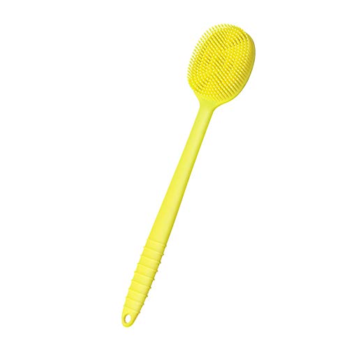 Ultra-Soft Silicone Back Scrubber Shower and Face Scrubbers, Bath Body Brush with a Moderate Length Handle, BPA-Free, Non-Slip (Yellow)