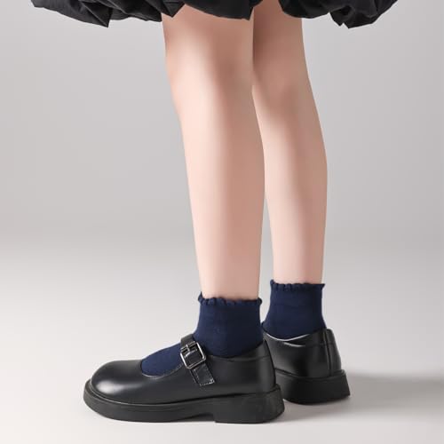 EPEIUS Girls Ankle Socks,Seamless Soft Cotton Ruffle Socks,Cute White for School Uniform 4-6/6-8/9-12/12-15 Years Old3