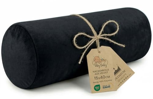 Cojin rollo para cervical lumbar y para las rodillas por dormir 40x15 cm - cojines alargados cilindrico para recostarse o cojín alargado de yoga Almohada de espuma con funda Negro Terciopelo