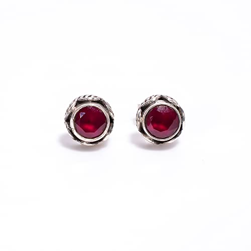 Universe Kart Round Ear Studs In 925 Sterling Silver, Girls Stylish Vintage Minimal Jewellery For Everyday Use & Office, Jewelry Gift For Women, (5 Mm, Pink Ruby) #TOP3