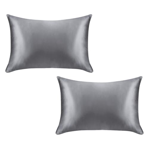 Ieron Funda de Almohada de Seda para Cabello y Piel, 50 x 75 cm, Suave y Transpirable, Gris Oscuro