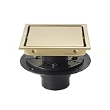 SISEHO 6 Inch Square Invisible Shower Floor Drain Gold, Detachable Bathroom Floor Drain Flange,...