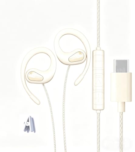 Écouteurs ouverts USB C pour iPhone 16 et Samsung S25 avec micro beige