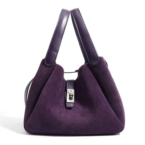 Small Suede Bucket Bags for Women Genuine Leather Suede Shoulder Purse Vintage Top Handle Handbag