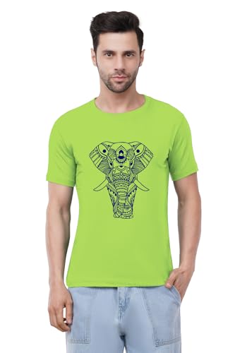 Image of Caseria Men's Cotton Printed T-Shirt -Designer Elephant | 100% Cotton | Half Sleeves | Regular Fit | Printed | Round Neck | Graphic T Shirt