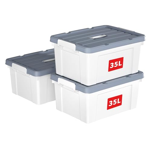 Cetomo 35L*3 Aufbewahrungsboxen, Tragbare Plastikboxen mit...