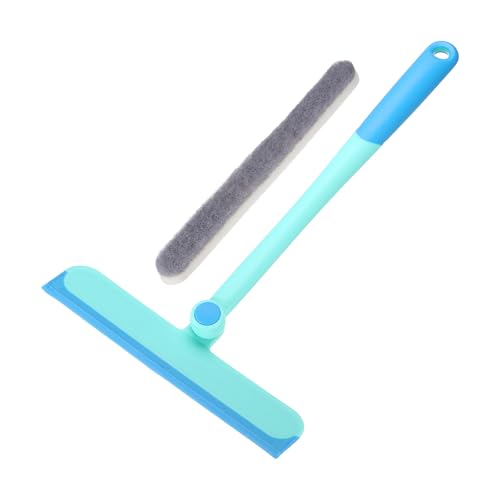 Image of uxcell 8.7 Inch Shower Squeegee for Glass Doors, 2 Side Bath Squeegee 360-degree Rotatable Squeegee with Sponge Strips Replacement for Window Cleaning Bathroom Mirror Car Glass, Blue