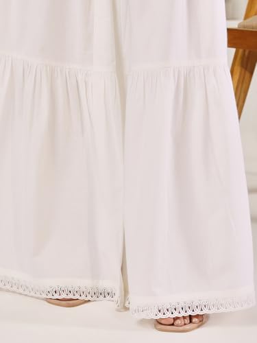 Image of FIORRA Women Relaxed Fit White Cotton Tiered Sharara