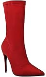 Elástico Elástico Fit Miss Image UK Las Mujeres Señoras de Tacón en Punta sin Cierres Lycra Elástica Calcetines Botines Talla - Rojo Lycra/Punto de Dedo del Pie, 39