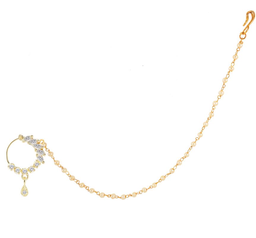 Exquisite Traditional Ethnic Bridal Nose Ring/Nath Adorned with Elegant Pearl Chain for Women and Girls(A_RC-ADNR-006)-image-22