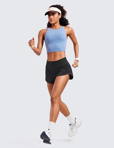 Crz Yoga Mid Waisted Running Shorts For Women Soft Gym Athletic Workout Shorts With Zipper Pocket Liner Quick Dry Black Small thumb #2