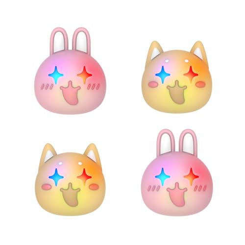 Image of PlayVital Cute Universal Illuminated LED Thumbstick Grips for ps5, for ps4, Joystick Caps for Xbox Series X /S, for Xbox One, Switch Pro Controllers, Joystick Protection - Cheeky Bunny & Puppy