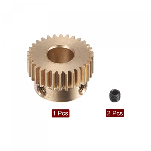 Image of uxcell Pinion Gear Set, Brass Motor Rack Straight Spur Gear with Step, 0.5 Mod 30T 6.35mm Bore 16mm Outer Dia, M3 Set Screws Included