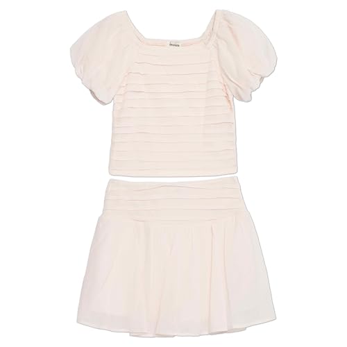 Image of Speechless Girls' Puff Sleeve Pleated Top and Skater Mini Skirt Set