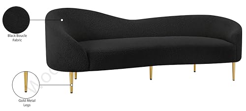 Image of Rosewood Luxury Curved Sofa in Premium Boucle Fabric | Solid Wood Structure | High Density Foam | Sturdy Golden Legs | Comfortable & Stylish Couch for Modern Living Room (Black, 3 Seater)