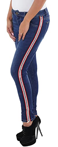 MOZZAAR Damen Jeans Hose Röhrenjeans Skinny Hüftjeans mit Seitenstreifen