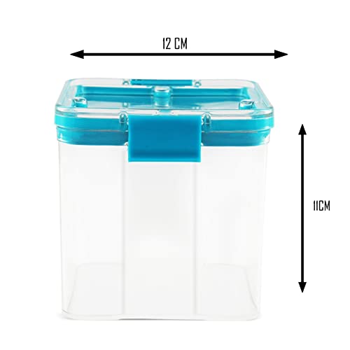 Image of PEARLPET Clik n Seal Kitchen Storage Container 4 Pcs (700 ml Each, Plastic, Square Shape, Blue)