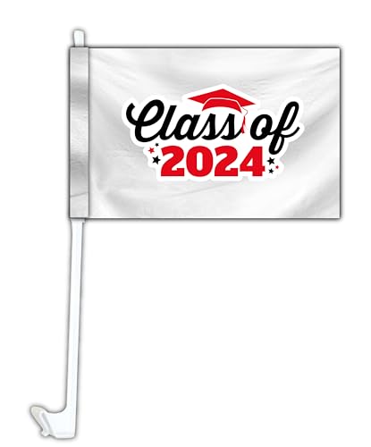 Class of 2024 Graduation Senior Grad Car Flag Set Of 2 (Red)