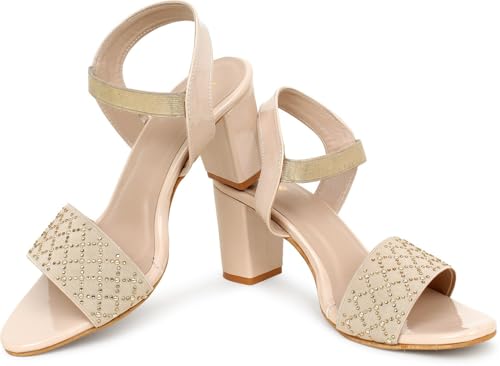 Image of Action Crystal-Embellished Slide Sandals| Block Heel| Water-Resis Tant| Textured EVA Sole Black