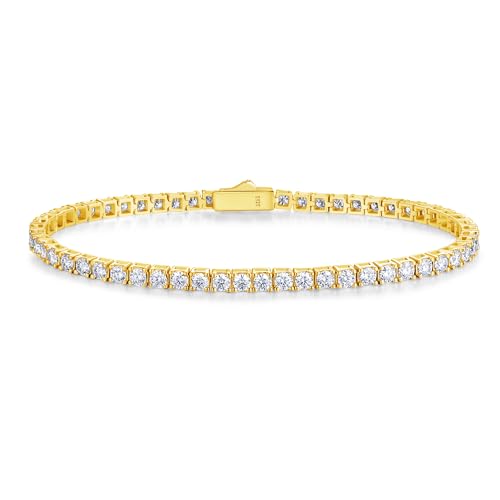 FANCIME Moissanite Tennis Bracelet 4.7-19 Carats 18K Gold Plated 925 Sterling Silver Tennis Bracelet 3mm/4mm/5mm D Color VVS1 Round Cut Moissanite Bracelet for Women Men