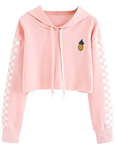 Women's Cute Crop Top Teen Girls Cropped Hoodie Pineapple Print Sweater Jacket Sweatshirt