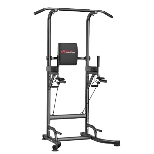 GartistGo Torre de Potencia con Barra de Dominadas y Estación de Fondos para Gimnasio en Casa, Altura Ajustable, Capacidad 150 KG con Ventosas Antideslizantes, Base en Acero en H