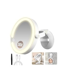 Foto di MOMOKUBA - Specchio Girevole 360° con Luce e Ingrandimento 30x, 3 Modalità LED, Ventosa Ricaricabile per Bagno