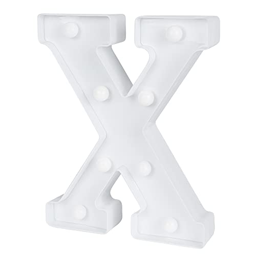 Image of Illumify 6.9 x 1.2 x 8.7 Inch Light Up Letter, 1 Durable Marquee LED Light - Letter X, Touchproof, White Plastic Party Light, Keyhole Slot, For Parties, Weddings, Or Special Events - Restaurantware