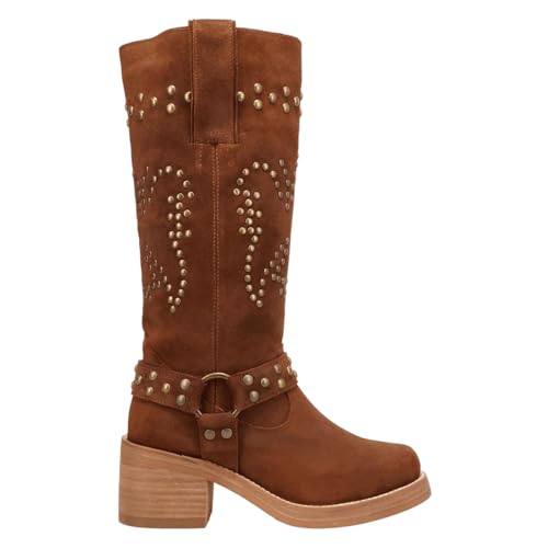 Dingo Womens Troubadour Studded Round Toe Pull On Casual Boots Over The Knee Mid Heel 2-3
