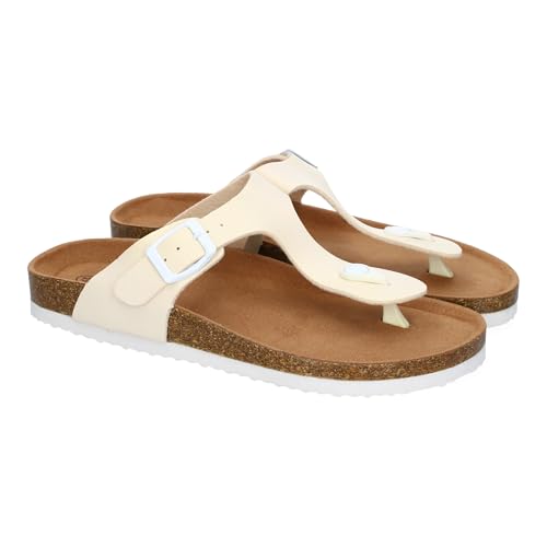 shoes&blues.es 90792 Sandalia de Esclava para Mujer con Planta Anatomica de Corcho Bio y Suela de Goma Confort. Primavera Verano 2019 Beige Talla 38