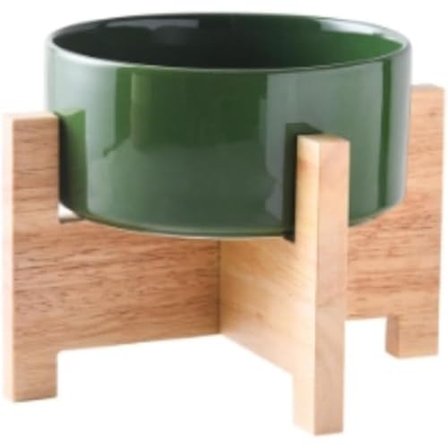 Holowa マーブルピンク ペット 台 フード スタンド 犬猫用食器 陶器 大容量ウォーター 餌入れ 水入れ 水飲みボウル 木製 皿 滑り止め 安定感 取り外し可能 手入れ簡単 (M,グリーン)