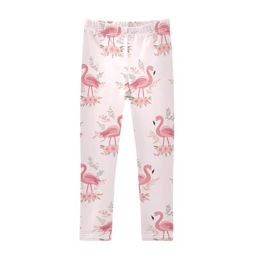 Wusikd Pink Flamingos Girls' Leggings Toddler Doodles Rose Flower Kids Yoga Pants Dance Active Tights 4T