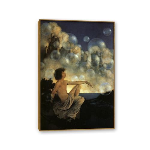 Poster Maxfield Parrish Châteaux Aériens Décoration Murale Cadre Teck Toile