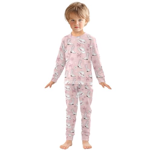 Pajama Sets Long Sleeve Cowgirl Boots Hats Flowers Soft Comfy Sleepwear 2 Piece PJS 3-8T2