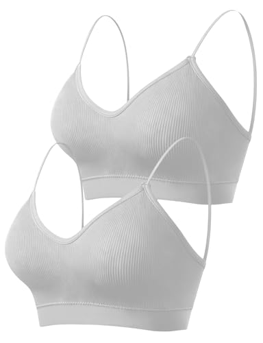 Image of ZENUTA 2Pack Padded Bralettes for Women, V-Neck Seamless Wireless Pull-On Bras with Removable Pads, Low-Impact