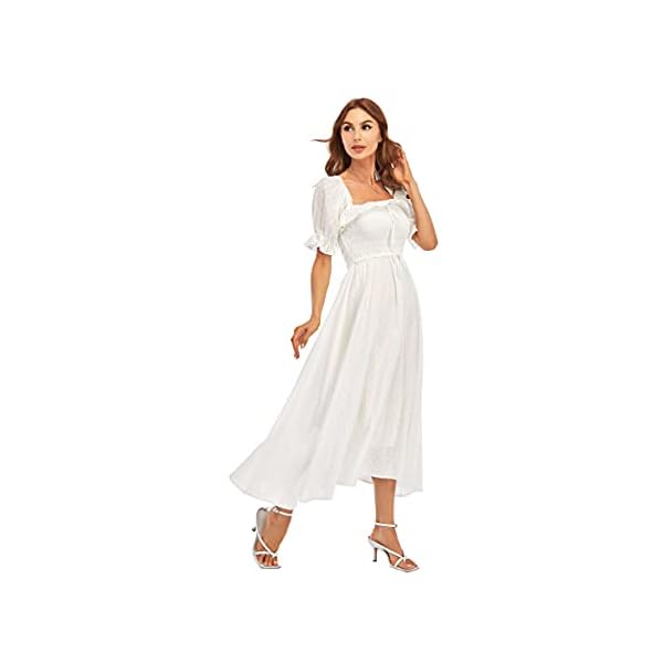 RYIposha-Women-Vintage-Elastic-Square-Neck-Ruffled-Half-Sleeve-Summer-Backless-Beach-Flowy-Maxi-Dresses R.YIposha Women Vintage Elastic Square Neck Ruffled Half Sleeve Summer Backless Beach Flowy Maxi Dresses,8-10,White