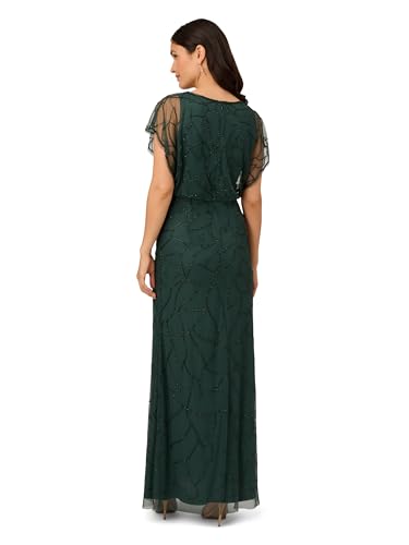 Adrianna Papell Women's Beaded Blouson Long Dress, Dusty Emerald2