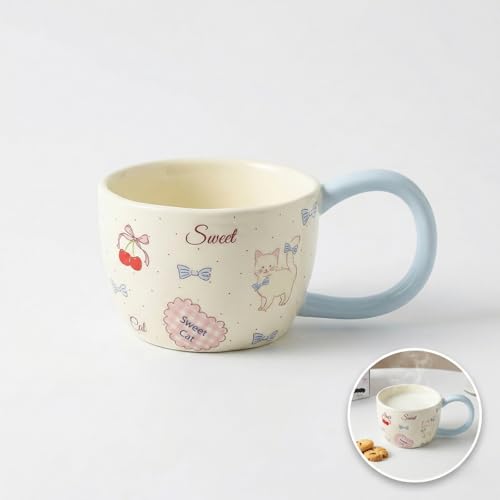 Taza de cerámica 13oz con patrón de gato y cerezas miniatura 1