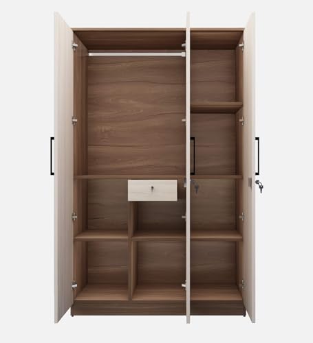 Image of Mintwud Pepperfry Engineered Wood Wardrobe with 3 Doors Storage and 1 Hanging Rod | Wooden Almirah Cupboard for Clothes Storage Organizer for Living Room Home Bedroom Furniture (White Finish)