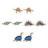 GLEAVI Pendientes Creativos de Dinosaurio 4 Pares Pequeños en Forma de Animal para Uso Diario en Orejas Sensibles