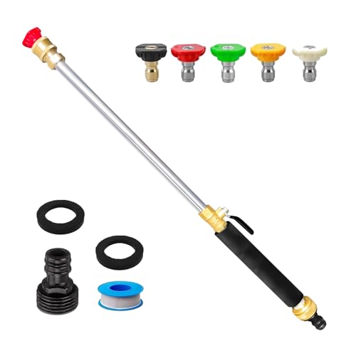 YWNYT Lanza hidrolimpiadora de alta presión Jet Power Washer Extensión de pared, pistola de alta presión con 5 boquillas de chorro para manguera de jardín, accesorio de manguera para lavado de coche