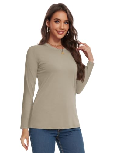 Image of YUCOLEN Long Sleeve Shirts for Women Cotton Crew Neck Casual Tops Fall