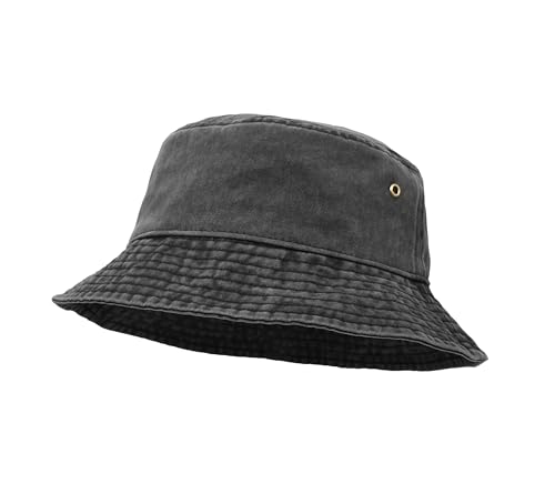 UltraKey Bucket Hat, Wide Brim Washed Denim Cotton Outdoor Sun Hat Flat Top Cap for Fishing Hiking Beach Sports