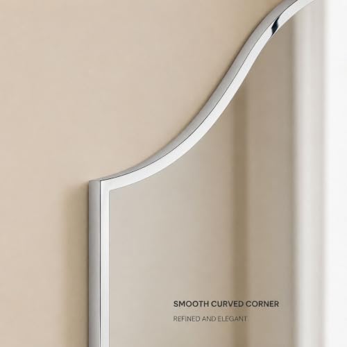 Image of TEHOME Chrome Scalloped Bathroom Mirror, Silver Irregular Bathroom Mirror, 24x40''
