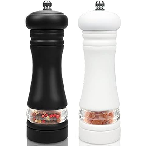 Wooden Salt and Pepper Grinder Set, IAGORYUE Pepper Grinder with Strong Adjustable Ceramic + Acrylic Visible Window, Adjustable Hand Shaker Spice Grinders for Professional and Home Kitchen Use Cover