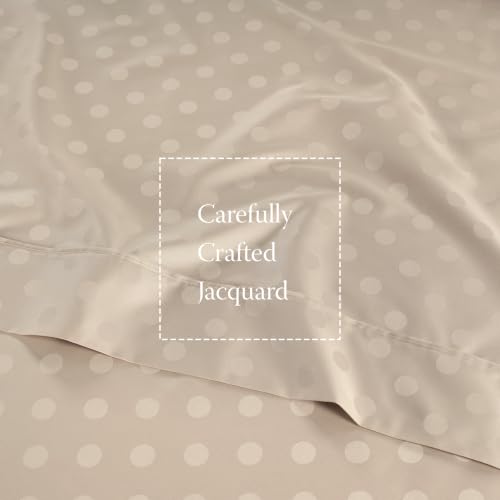 Image of Threadmill 300 Thread Count Cotton Twin Sheet Set, Sateen, Jacquard, Beige | 100% Cotton, Sateen Weave, Jacquard Pattern, 3-Piece Set, 16 inch Deep Pocket, Cooling, Fade-Resistant, Breathable