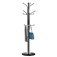 HAIPYRI Elegant Coat Rack with Black Marble Base, Stylish Free-Standing Clothing Organizer with 12 Hooks – Durable Design for Hallways, Foyers Black