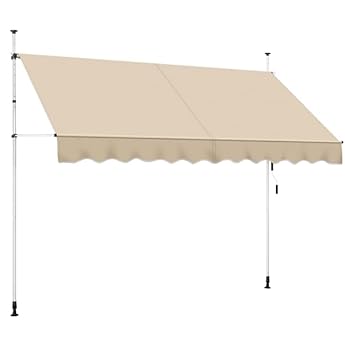 Foto di Yaheetech Tenda da Sole per Balcone Esterno Veranda a Bracci Estensibili con Manovella Regolabile Telo Avvolgibile Retrattile Resistente ai Raggi UV Telaio Telescopico Senza Forare 300 x 120 cm Beige