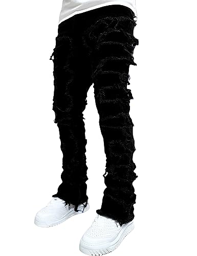 FantasyGears Mens Stacked Ripped Jeans Y2k Distressed Denim Pants Skinny Slim Fit Stretch Biker Jeans